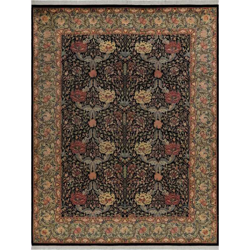 Tapis en laine noir / gris 9 pi 1 po x 11 pi 9 po Aaru