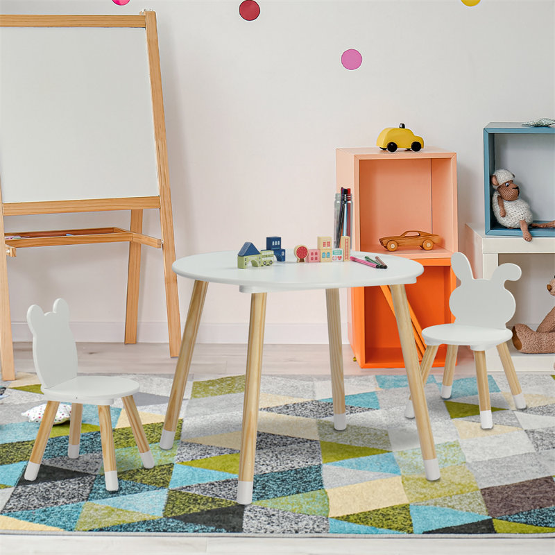 Ensemble de table ronde et chaise pour enfants avec dossier ours et lapin