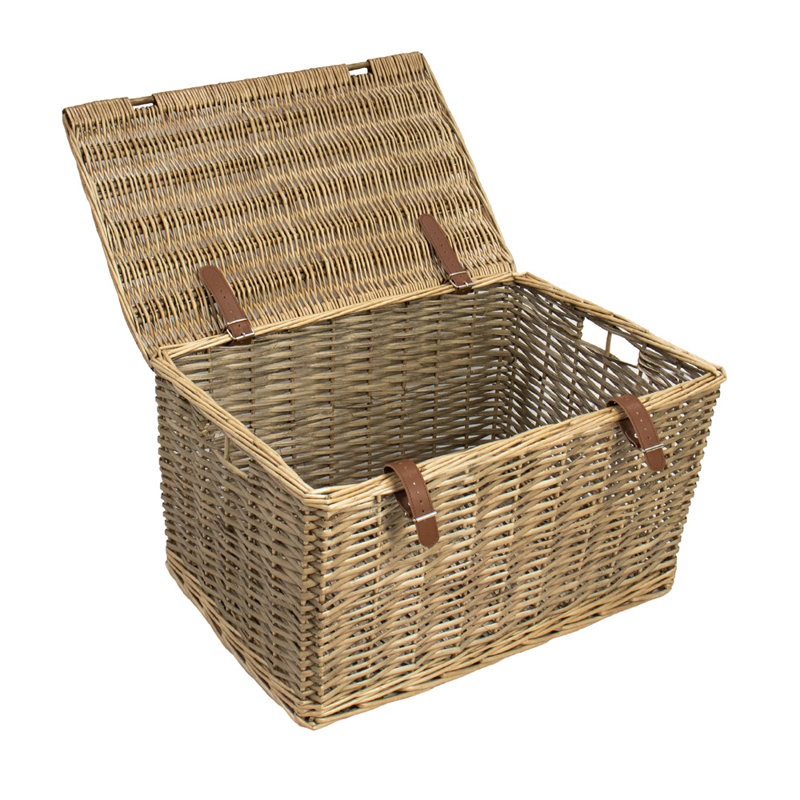 Buff Wicker Hampers with Faux Leather Straps, Medium (27 cm x 49 cm x 31 cm)