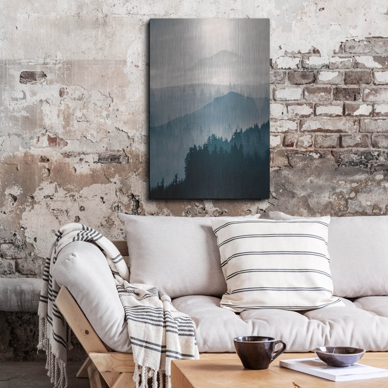Art mural en métal luxueux «Blue Mountains I» par Photoinc Studio, 24 po x 36 po