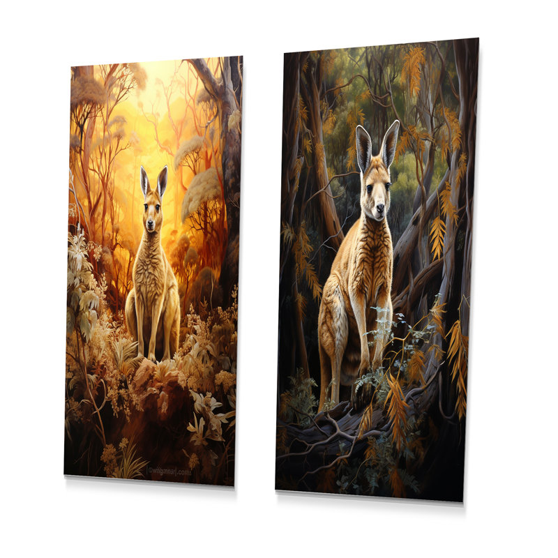 «Kangaroo Portrait Ponder Bushland» - ensemble de 2 impressions kangourou en métal, H 32 po x l 32 po