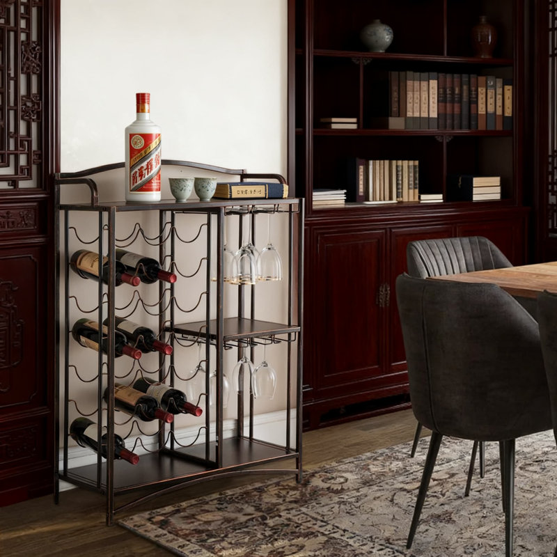 Meuble-bar avec porte-bouteilles et tablettes en verre