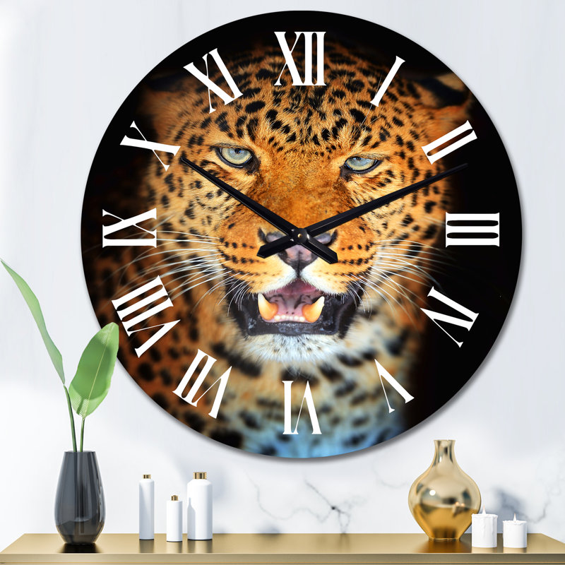 Portrait d'un léopard X - Horloge murale traditionnelle, Grand