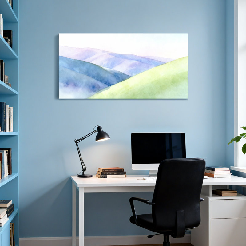 «Plants & Flowers Watercolor Mountains Landscape», reproduction d'art, H 28 po x l 58 po