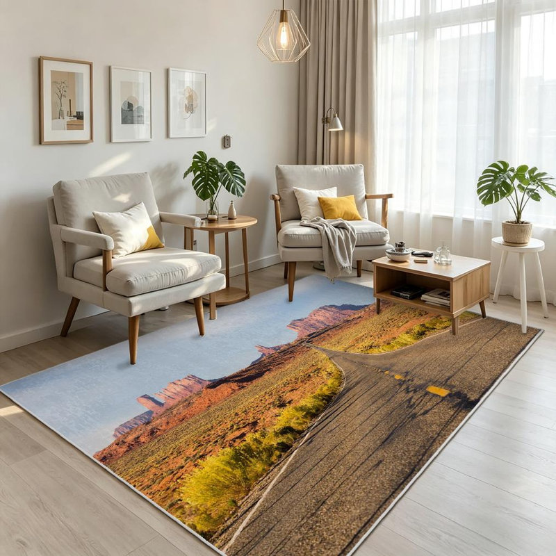 Tapis d'intérieur rouge lavable à la machine, Arizona, Valley Valley, Rectangle 71 po x 98 po