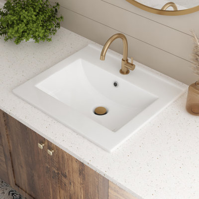 Los Flexi White Drop In Bathroom Sink Ceramic Rectangular with Faucet Hole & Overflow
