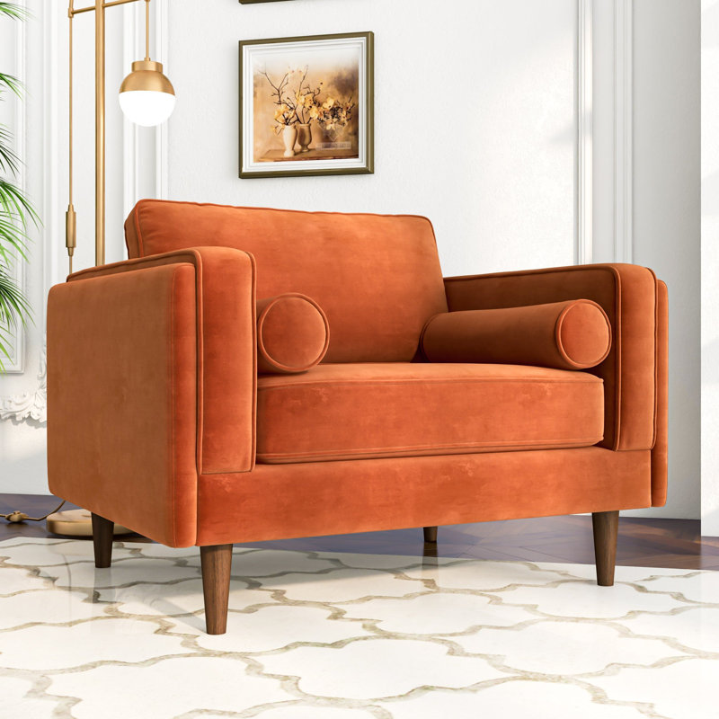 Fauteuil Meilani en velours de 105,41 cm de large, Velours orange brûlé
