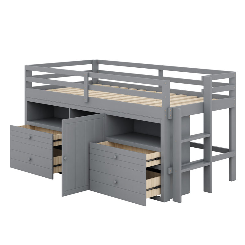 Lit à panneau de rangement Sandin, Gris