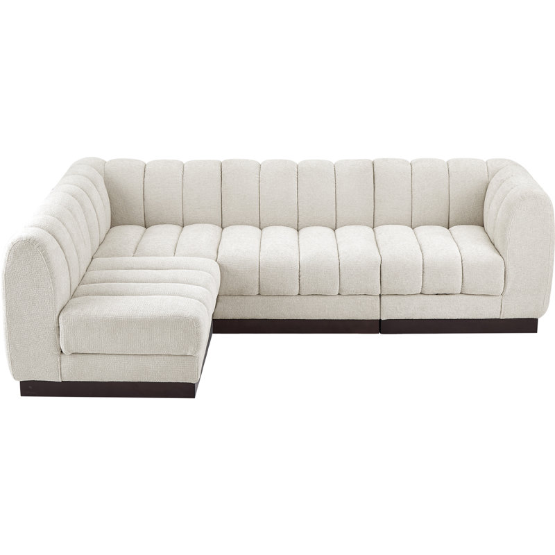 Canapé modulaire rembourré 4 pièces Quinn, Tissu chenille crème