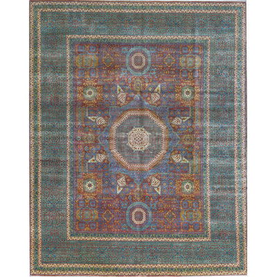 Wool Oriental Area Rug in Rust/Green/Blue