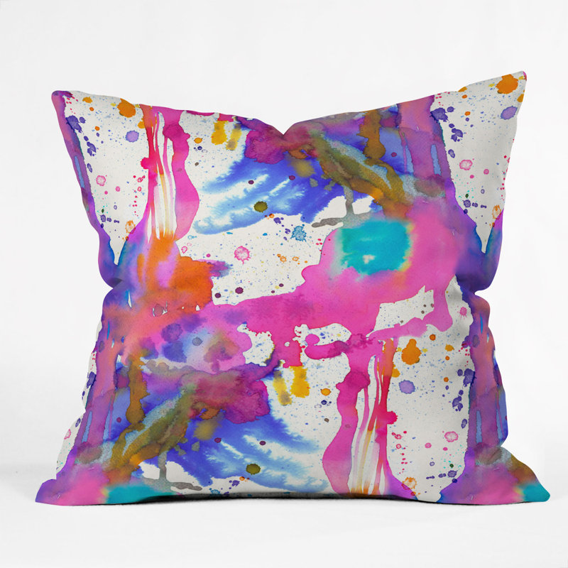 Coussin décoratif dégoulinant ninola design paint splashs, 18 po x 18 po, Mauve / Bleu