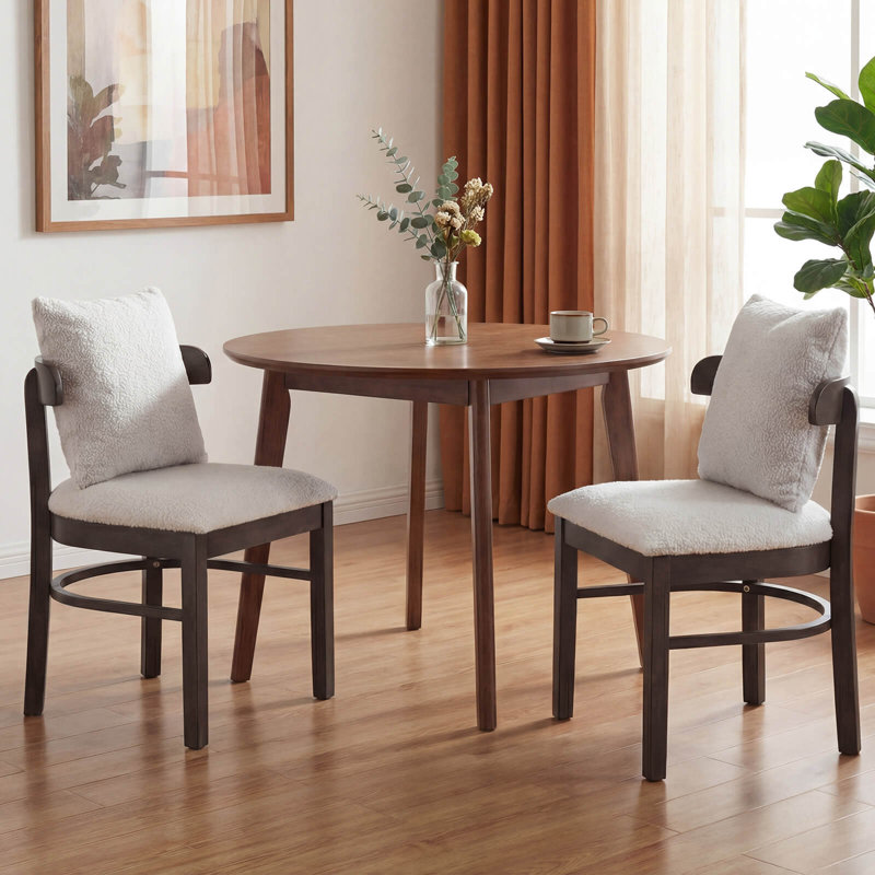 Ensemble de 2 chaises en bois avec coussin amovible, dossier incurvé et siège rembourré gris et brun, 2