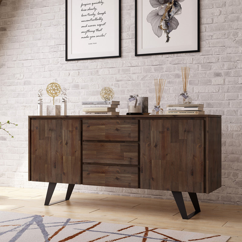 Lowry - Sideboard Buffet Metal Sideboard Buffet Cabinet Office Credenza Kitchen Sideboard, Gray
