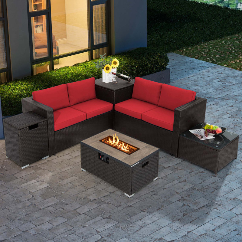 4 - Person Patio Conversation Set with Cushions, Red