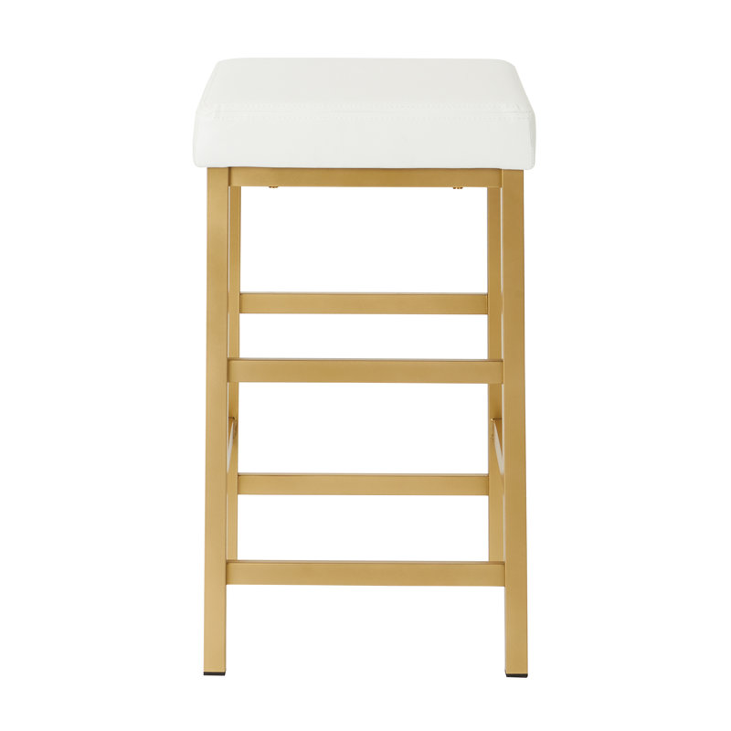 Tabouret de bar et de comptoir Fowey, Simili cuir blanc, Doré, Tabouret de comptoir (assise de 26 po de hauteur)