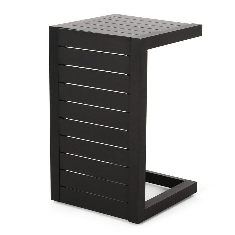 Modern Matte Black Side Table Made Of Aluminum Alloy With Structure, Shade For Outdoor