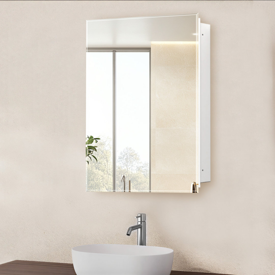 Medicine Cabinet With Beveled Mirror& Removable Shelves, Recess or Surface Mount,No Assembly
