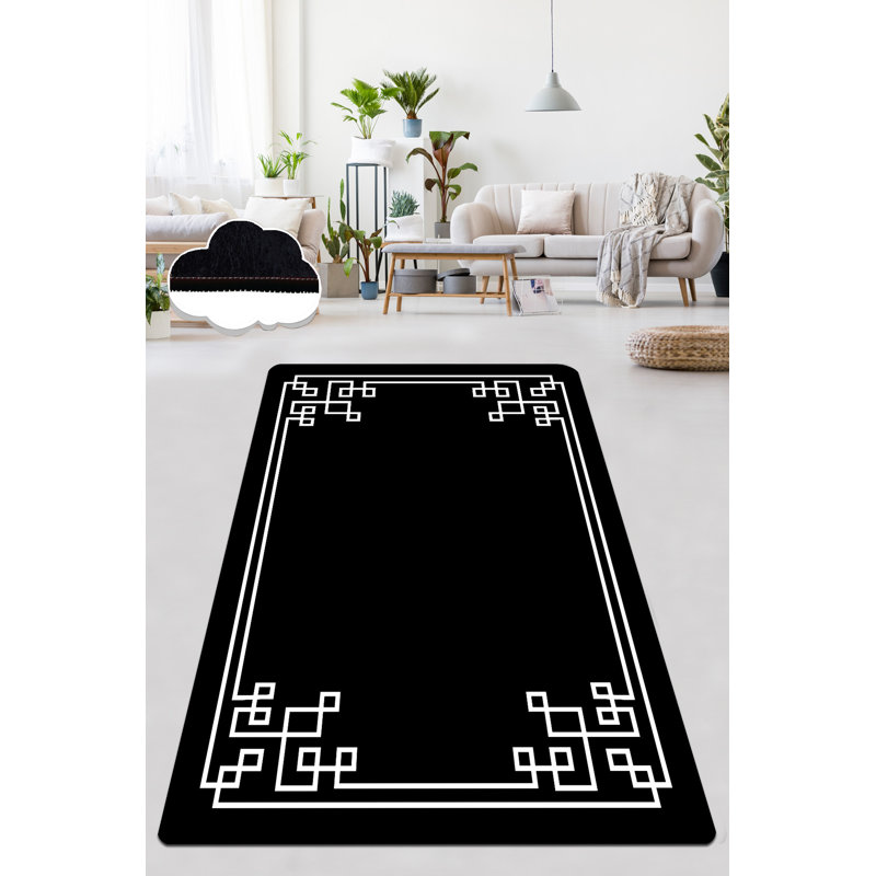 Stylish Area Carpet 4.6 x 6.2 ft, Black & White | 100% Polyester, 0.16 in Pile Height, Antibacterial & Non-Slip Underside | Machine Washable, Easy Care | Perfect for Living Room, Bedroom, and More