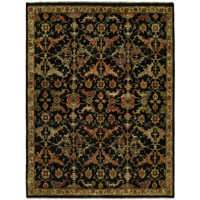 Hermon Hand Knotted Wool Oriental Area Rug in Black