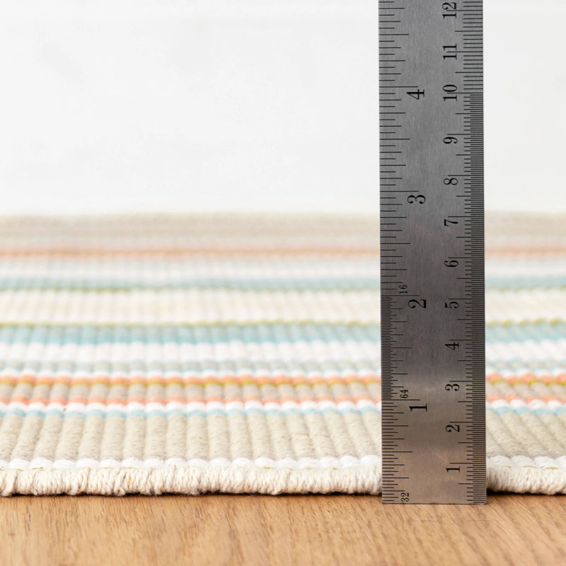 Daphne Stripe Sky Handwoven Cotton Rug, Runner 2'6" x 8'