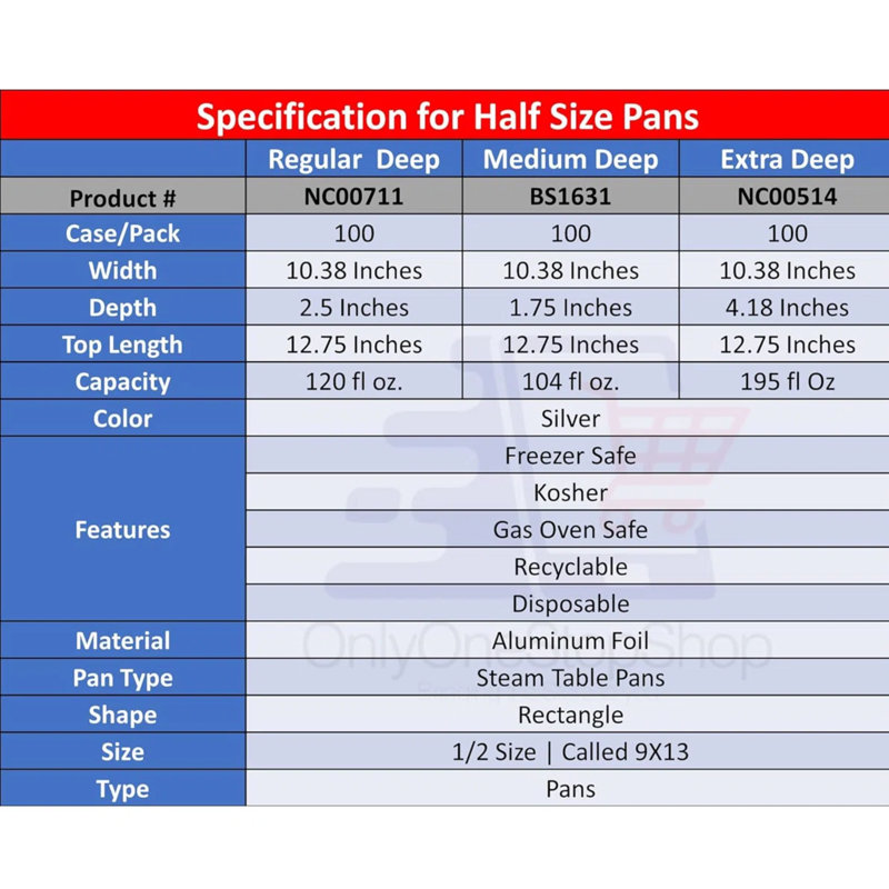 Disposable Regular Weight 9×13 Deep Half Size Aluminum Pans