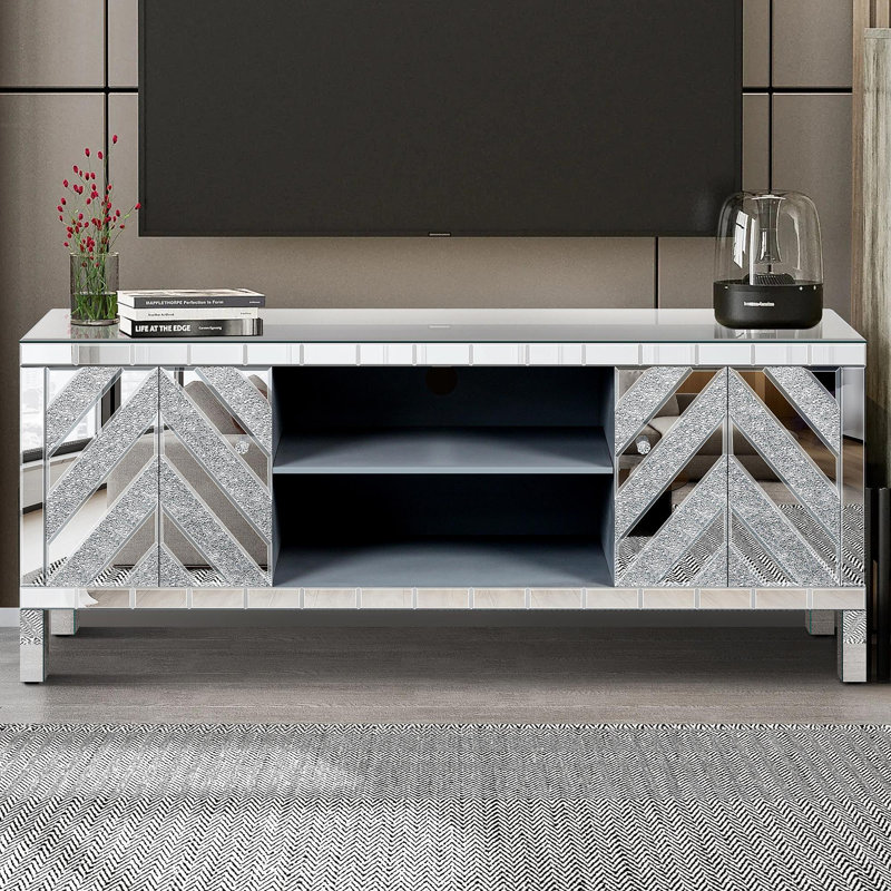 Meuble télé 47 pouces avec portes en verre Diamond, H 25,2 po x L 47 po x l 15,74 po