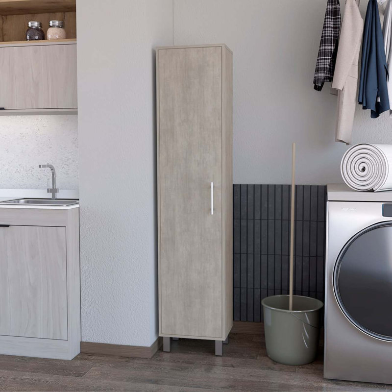 Armoire 1 porte avec 3 porte-balais, Gris
