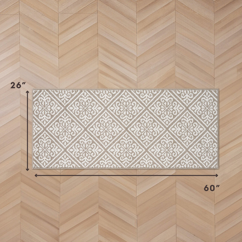 Austell Machine Woven Synthetic Geometric Area Rug, Linen/Natural, Runner 2'2" x 5'