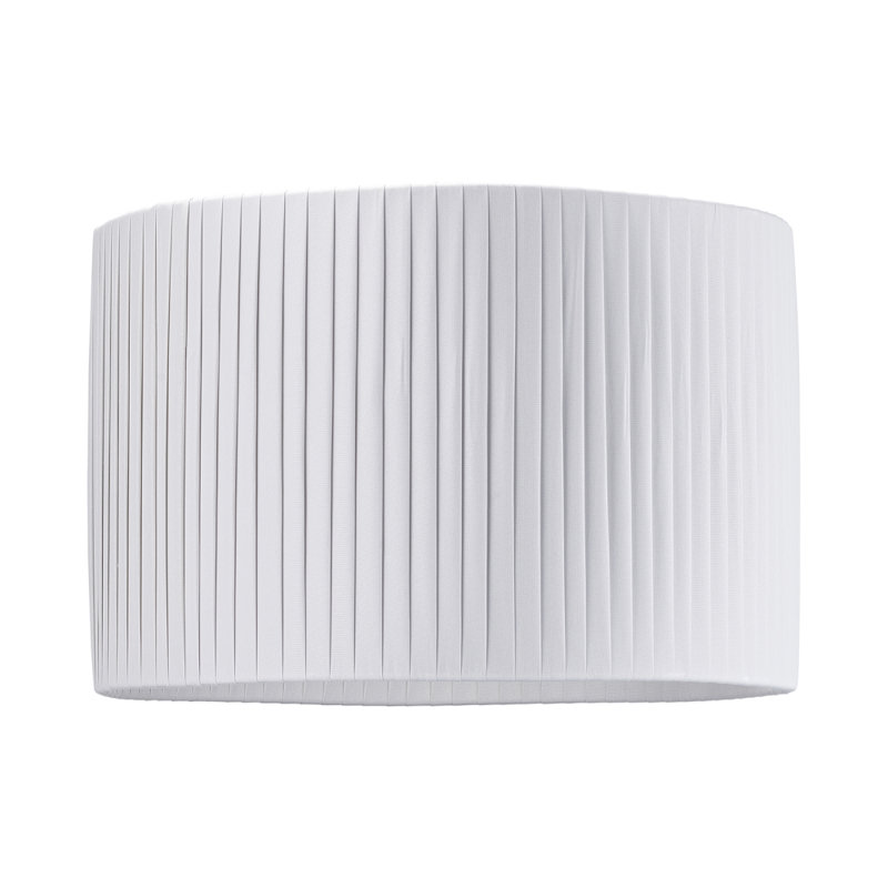 Contemporary Designer Double Pleated Cotton Fabric Drum Lamp Shade, Grey