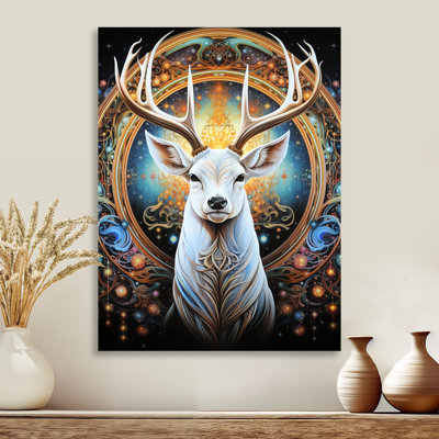 Magique cerf avec des bois dans la forêt enchantée II - impression d'art mural animal cerf