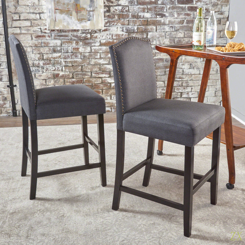 Ensemble de 2 tabourets de bar rembourrés à hauteur de comptoir de 26,25 po avec garniture cloutée