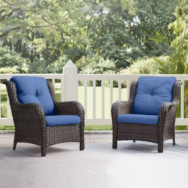 Tonry Wicker Outdoor Lounge Chair, Navy, Brown