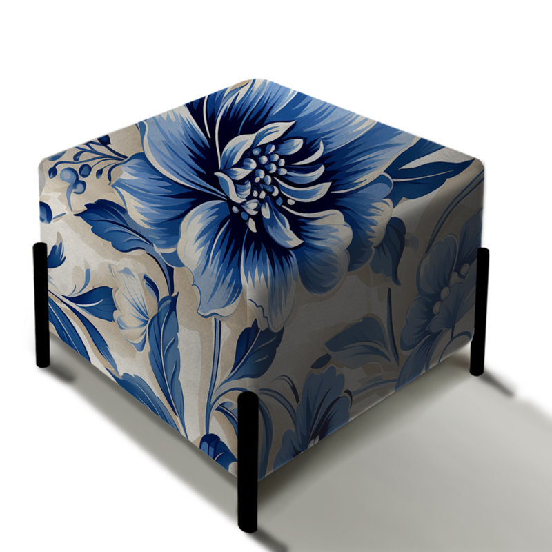 Repose-pieds carré en filigrane de motif victorien bleu cobalt II