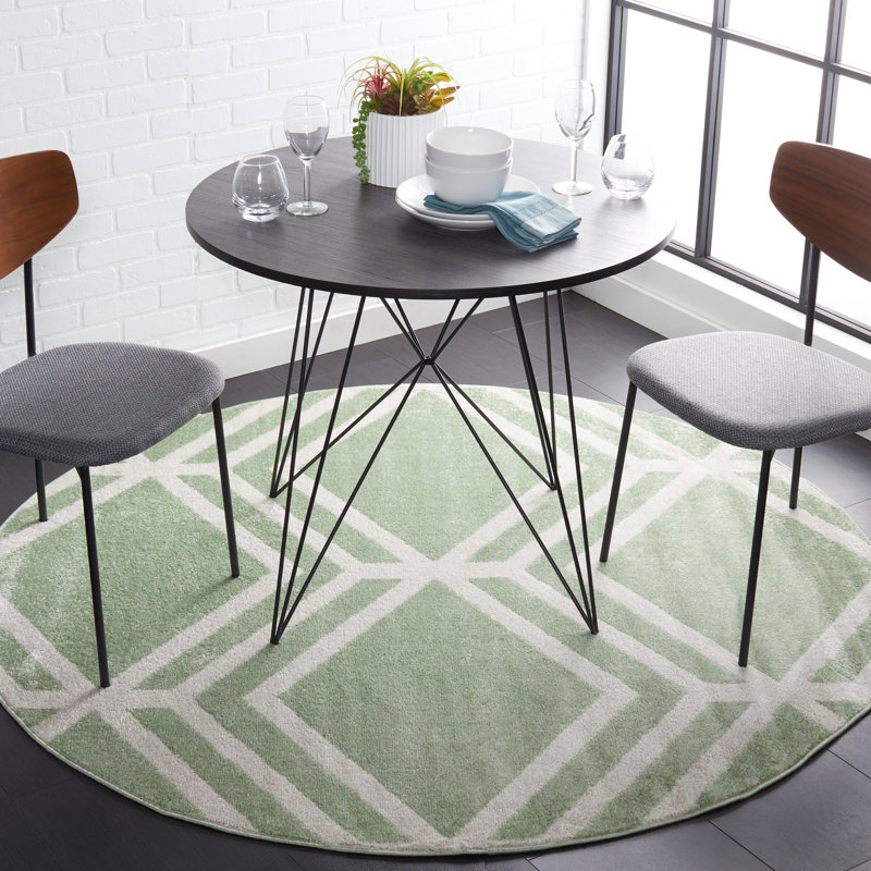 Tapis géométrique de couleur sauge / ivoire Arrietty, Rond 6 pi