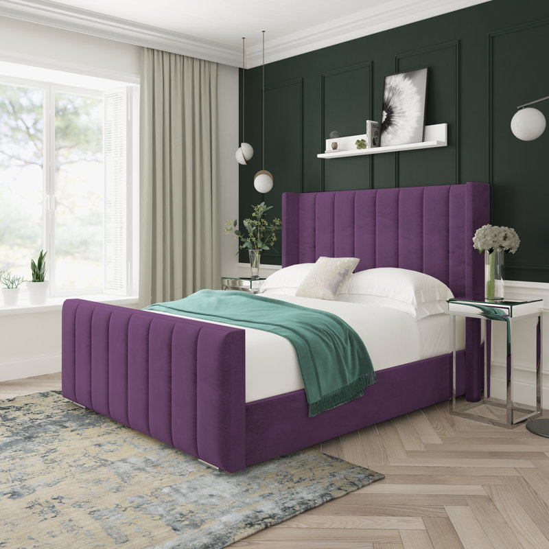 Willow Naples Velvet Upholstered Ottoman Bed Frame, Purple, Double (4'6)