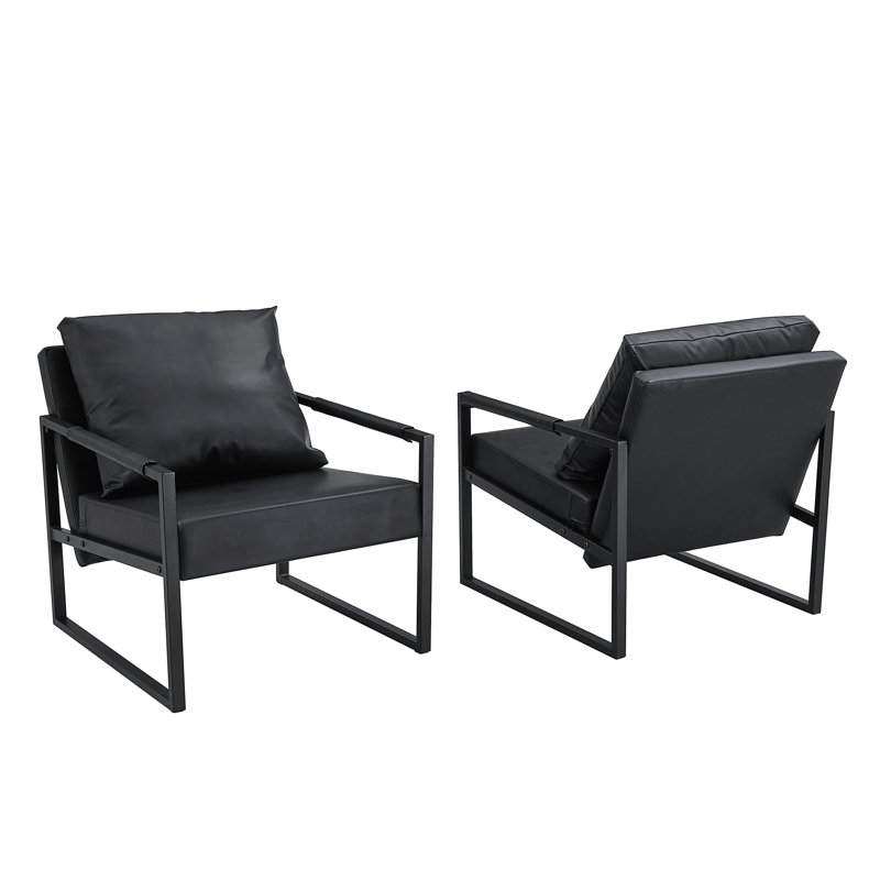 Ensemble de 1 canapé classique en cuir de polyuréthane noir et structure en métal - Conception ergonomique