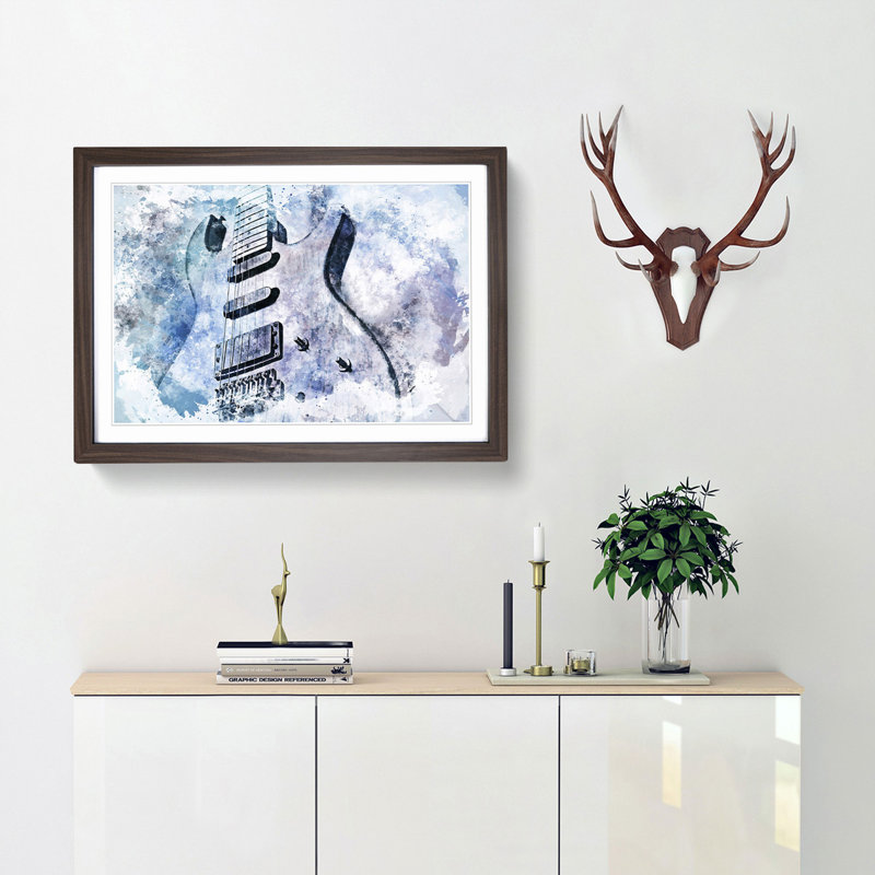 Electric Guitar in Abstract - Picture Frame Painting Print, Walnut Framed, 48cm H x 65cm W x 2cm D