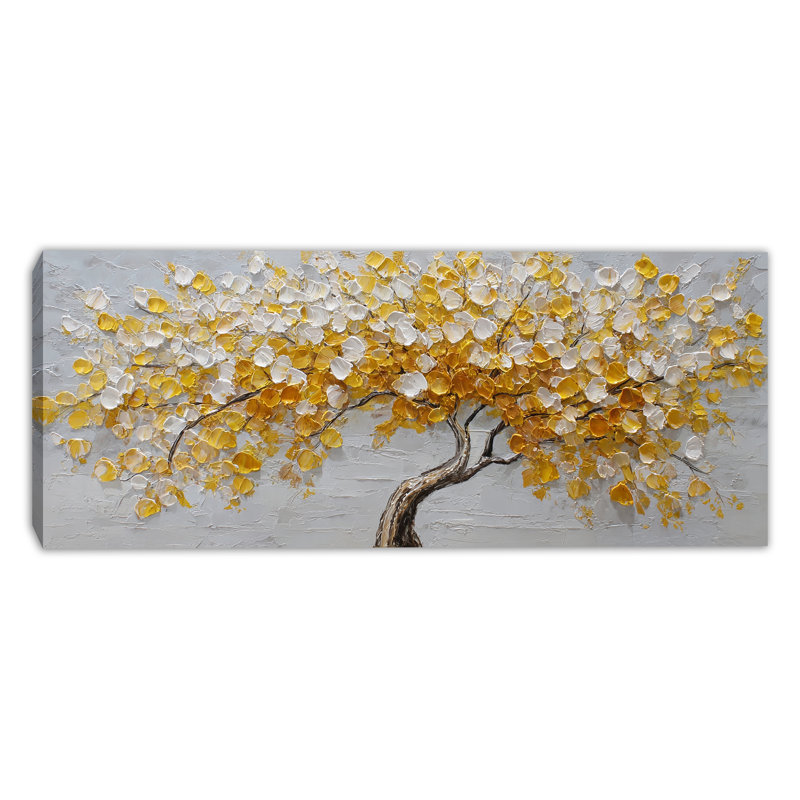 Golden Blossom Tree Wrapped Canvas Wall Art, 24"x60"