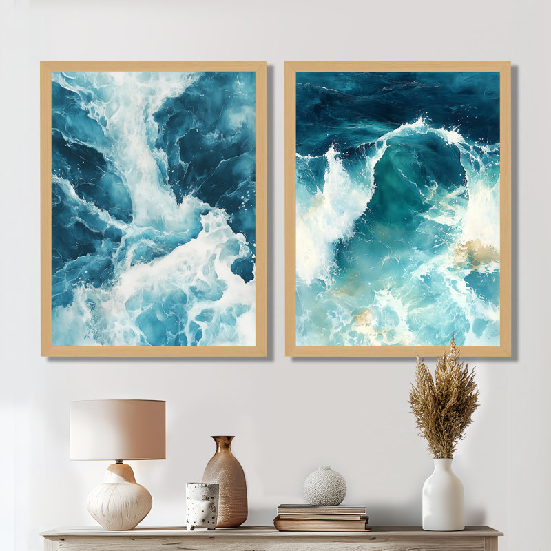 Rivière de lumière glaciaire I - Lacs et rivières, impressions sur toile en 2 parties, 32" H x 48" W, Natural Picture Framed