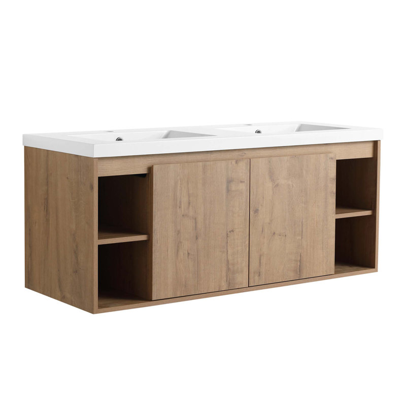 Meuble-lavabo mural 48 po avec lavabo double, charnière de porte à fermeture en douceur