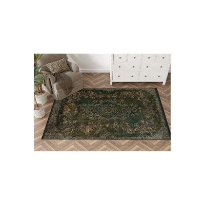 Tapis décoratif rétro à motif traditionnel vert foncé