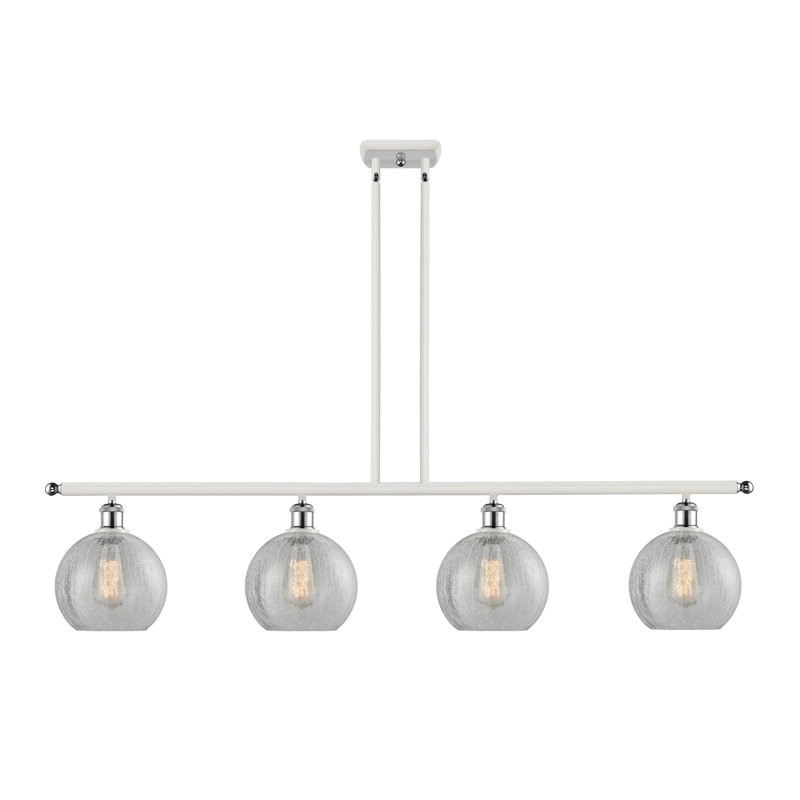 Baptista 4 - Light Kitchen Island Pendant, Clear Crackle, White and Polished Chrome, No Bulb Included