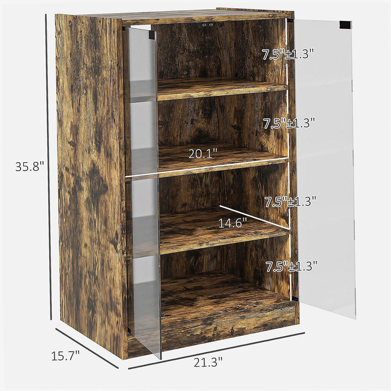 Armoire multimédia HOMcom, armoire stéréo à 4 niveaux, meuble audio-vidéo moderne avec tablettes réglables, portes en verre trempé et gestion des câbles, brun rustique