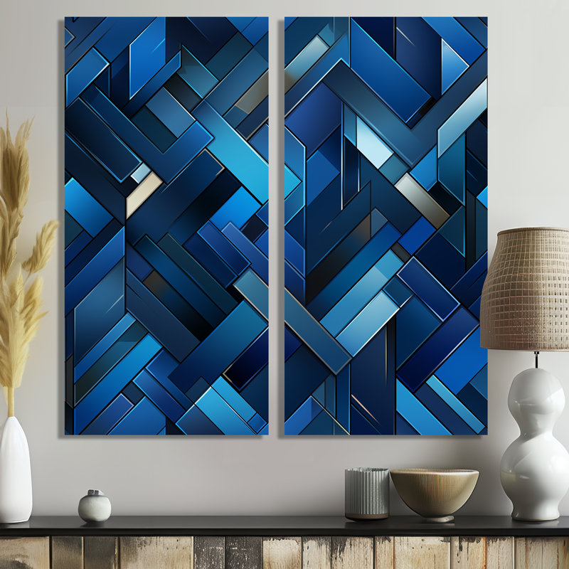 Cubes de symétrie bleu profond cobalt - art géométrique abstrait géométrique, H 20 po x l 24 po, Toile tendue