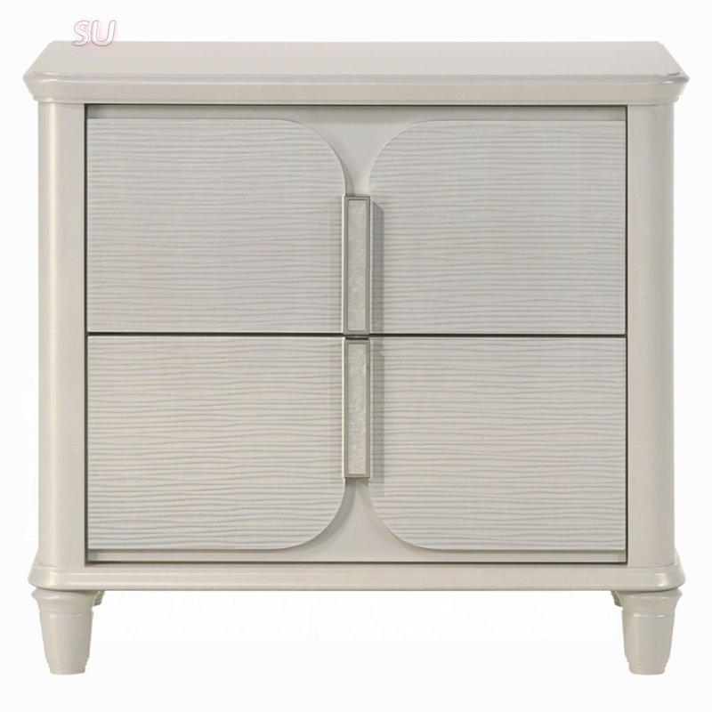 Table de chevet luxueuse à finition perlée avec 2 tiroirs, solution de rangement durable et élégante pour chambre à coucher