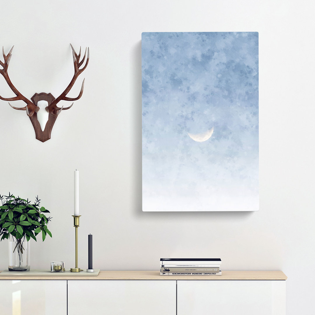 Crescent Moon In A Blue Sky - Wrapped Canvas