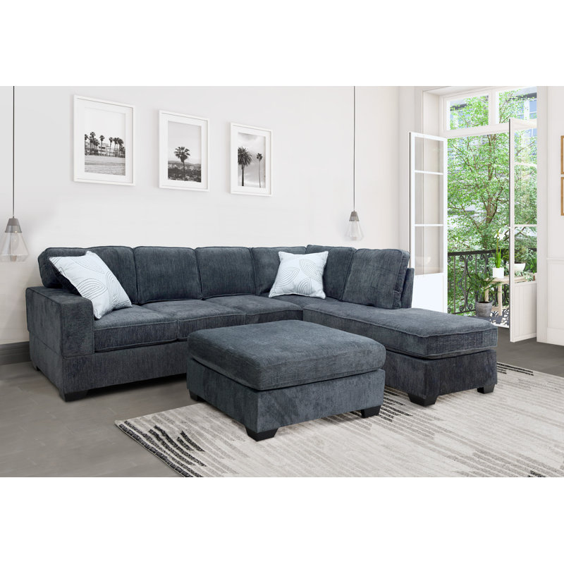 Canapé modulaire réversible en L avec repose-pieds Parkey, Gris chenille
