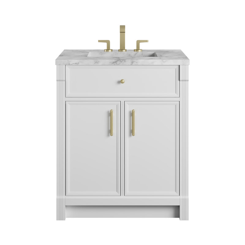 Bellshire 48" W Single Vanity, Bright White, 30", Carrara Marble