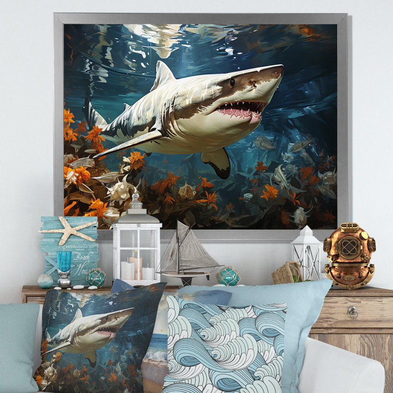 " Shark Ballet Painting ", Silver Single Picture Framed, 12" H x 20" W x 1" D