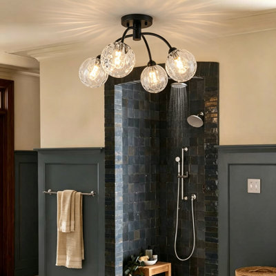 4-Light Iron Flush Mount Ceiling Light with Water Glass Globes
